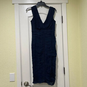 Tadashi 100% Silk Dark Blue Dress